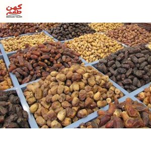 جدول مقایسهای جامع انواع خرمای تجاری ایران (مضافتی، کبکاب، زاهدی، خاصویی)